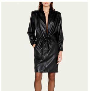 NWT Saint Laurent Drawstring Zip-Front Leather Shirtdress